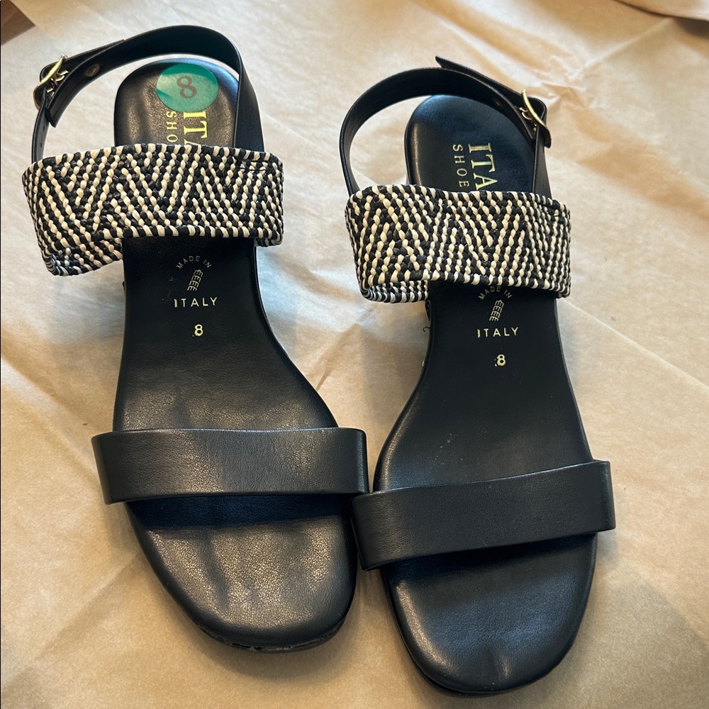 Italian Shoemakers Black Sandals with Braided Cream Accent - Picture 5 of 6